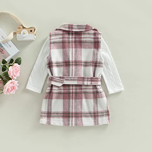 Toddler Baby Girl Dress Coat Long Sleeve Plaid Flannel Baby Girl Jacket Fall Winter Outerwear Outfit (Pink set, 6-7 Years)