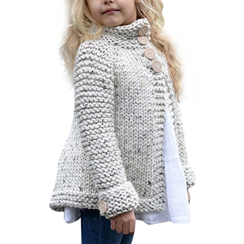 KONFA Girls Button Knitted Cardigan Sweater,Suitable for 1-8 Years Old,Autumn Winter Outerwear Warm Soft Pullovers Tops Clothes Set (7-8 Years Old, Beige)