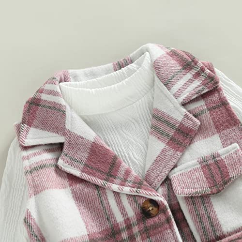 Toddler Baby Girl Dress Coat Long Sleeve Plaid Flannel Baby Girl Jacket Fall Winter Outerwear Outfit (Pink set, 6-7 Years)