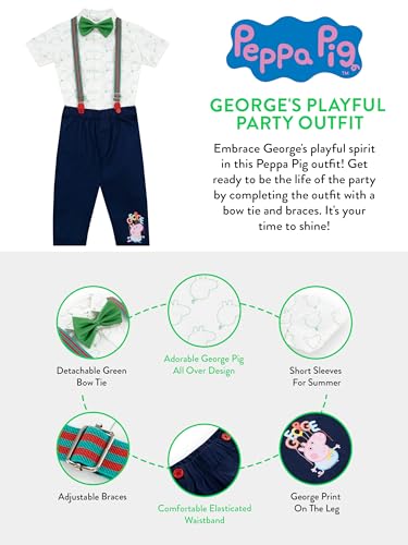 Peppa Pig George Pig Outfit | Short Sleeve Boys' Clothing Sets | Boys Outfit Set With Braces And Bow Tie | Blue 3T