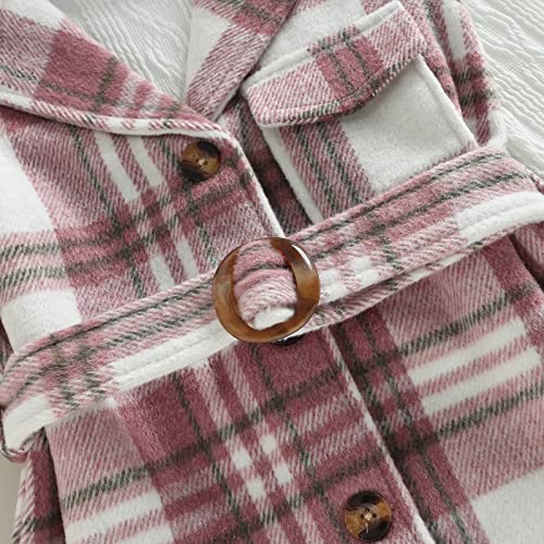 Toddler Baby Girl Dress Coat Long Sleeve Plaid Flannel Baby Girl Jacket Fall Winter Outerwear Outfit (Pink set, 6-7 Years)