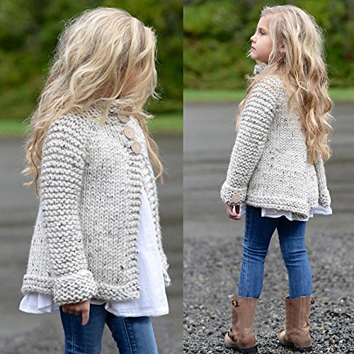 KONFA Girls Button Knitted Cardigan Sweater,Suitable for 1-8 Years Old,Autumn Winter Outerwear Warm Soft Pullovers Tops Clothes Set (7-8 Years Old, Beige)