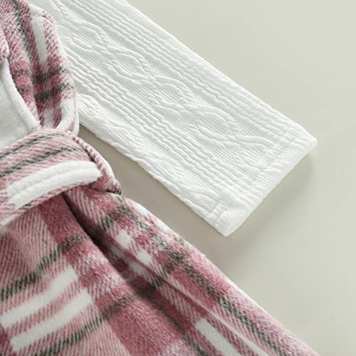 Toddler Baby Girl Dress Coat Long Sleeve Plaid Flannel Baby Girl Jacket Fall Winter Outerwear Outfit (Pink set, 6-7 Years)