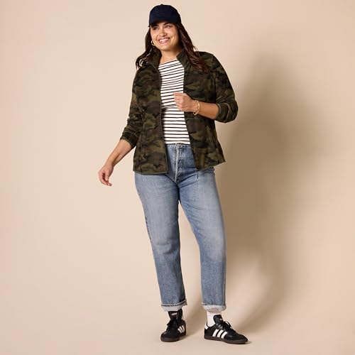 Amazon Essentials Women's Classic-Fit Full-Zip Polar Soft Fleece Jacket (Available in Plus Size), Green Camo, Large