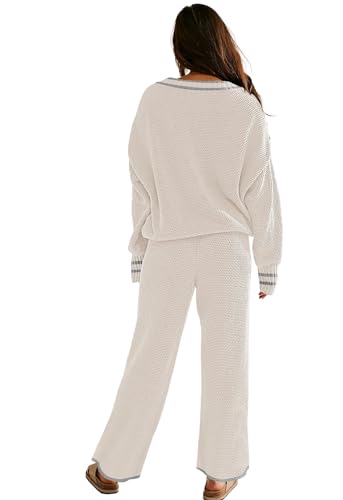Womens 2 Piece Trendy Outfits Oversized Chunky Matching Sweater Sets Cozy Knit Sweatsuit with Open Front Cardigan and Wide Leg Pants
