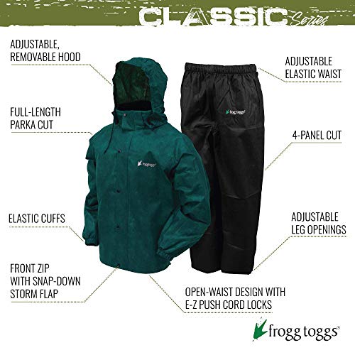 FROGG TOGGS Men's Standard Classic All-Sport Waterproof Breathable Rain Suit, Dark Green/Black Pants, X-Large