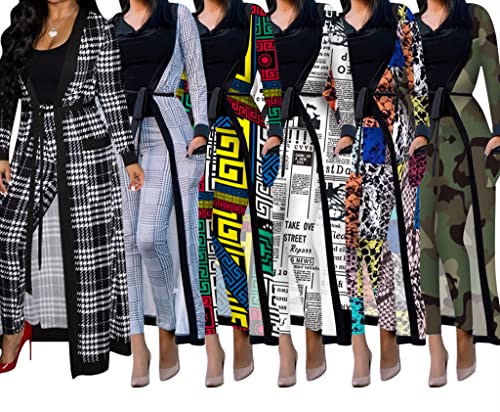 A ADILACA Womens 2 Piece Pants Set - Sexy Long Sleeve Open Front Cardigans + Skinny Pants Suits, Summer Spring Fall Autumn Winter Season Casual Daily Clubwear Wear (Camouflage, L)