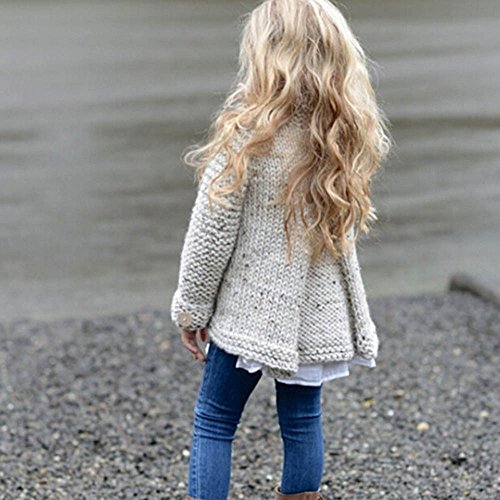 KONFA Girls Button Knitted Cardigan Sweater,Suitable for 1-8 Years Old,Autumn Winter Outerwear Warm Soft Pullovers Tops Clothes Set (7-8 Years Old, Beige)