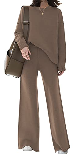 ETCYY NEW Womens Elegant Lounge Sets Knitted Sweatsuit Sets 2 Piece Outfits with Sweater Tops and Wide Leg Sweatpants