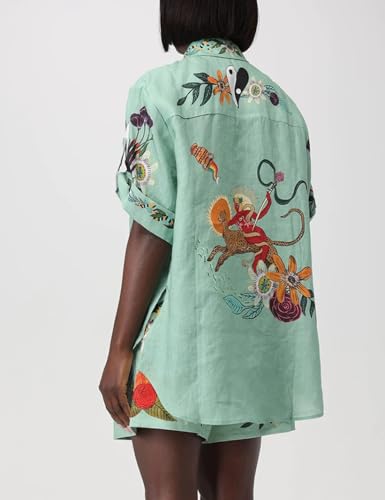 Perbai Women's Boho 2 Piece Linen Outfits Short Sleeve Button Down Shirt Wide Leg Shorts Summer Matching Sets(LightGreen-L)