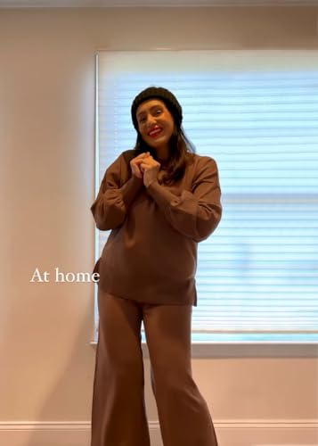 ETCYY NEW Womens Elegant Lounge Sets Knitted Sweatsuit Sets 2 Piece Outfits with Sweater Tops and Wide Leg Sweatpants