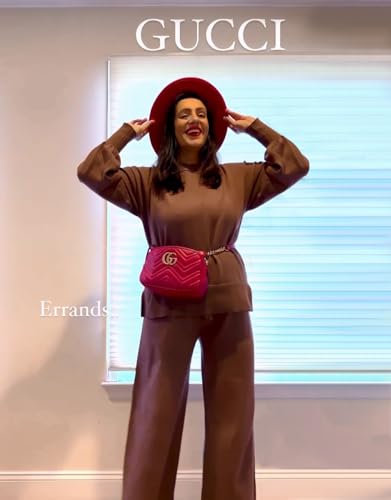 ETCYY NEW Womens Elegant Lounge Sets Knitted Sweatsuit Sets 2 Piece Outfits with Sweater Tops and Wide Leg Sweatpants