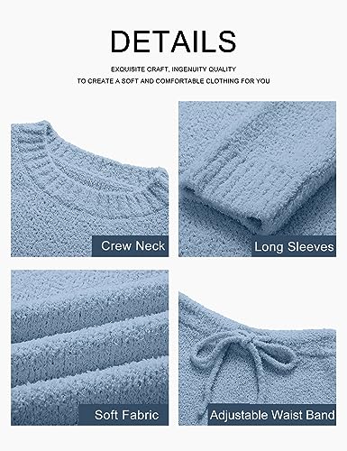 MEROKEETY Women's Casual Two Piece knit Sweater Sets Lightweight Comfy Loose Sweatsuit Outfits, Blue, Medium