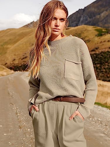 ANRABESS Women's Two Piece Outfits Long Sleeve Knit Top Fall Sweater Set Oversized Pants Tracksuit Lounge Sets Khaki X-Large
