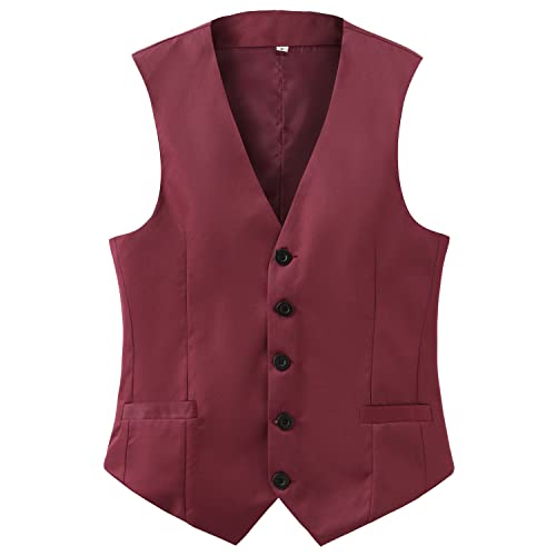 Gionforsy Mens Suit Vest 1920s Mens Vest Slim Fit Formal Business Gangster Waistcoat (US, Alpha, Medium, Regular, Regular, Winered)