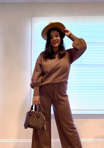 ETCYY NEW Womens Elegant Lounge Sets Knitted Sweatsuit Sets 2 Piece Outfits with Sweater Tops and Wide Leg Sweatpants