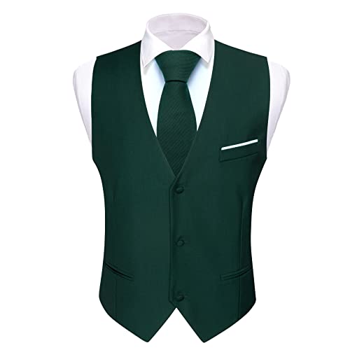 Barry.Wang Mens Emerald Green Suit Vest Formal/Leisure V-neck Waistcoat Tie Bowtie Set Party