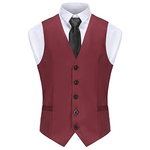 Gionforsy Mens Suit Vest 1920s Mens Vest Slim Fit Formal Business Gangster Waistcoat (US, Alpha, Medium, Regular, Regular, Winered)