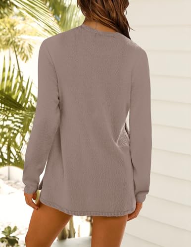 NENONA Women's 2024 Casual Two Piece Knit Outfits Long Sleeve Tunic Sweaters Top and Shorts Lounge Sets,Camel,S