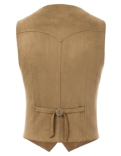 PJ PAUL JONES Men's Suede Leather Suit Vests Slim Fit V-Neck Western Cowboy Vest Sleeveless Formal Vest Waistcoat for Wedding