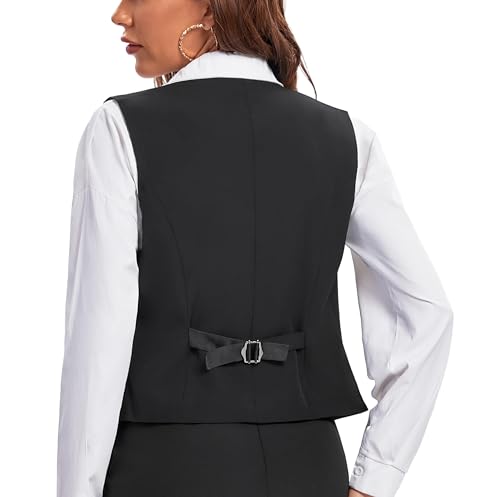 Foucome Women's Formal Regular Fitted Business Dress Suits Button Down Vest Waistcoat Black S