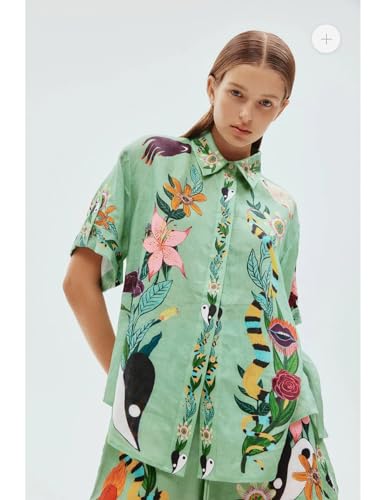 Perbai Women's Boho 2 Piece Linen Outfits Short Sleeve Button Down Shirt Wide Leg Shorts Summer Matching Sets(LightGreen-L)