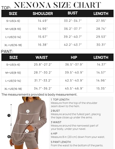 NENONA Women's 2024 Casual Two Piece Knit Outfits Long Sleeve Tunic Sweaters Top and Shorts Lounge Sets,Camel,S