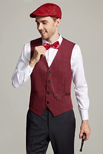 Gionforsy Mens Suit Vest 1920s Mens Vest Slim Fit Formal Business Gangster Waistcoat (US, Alpha, Medium, Regular, Regular, Winered)