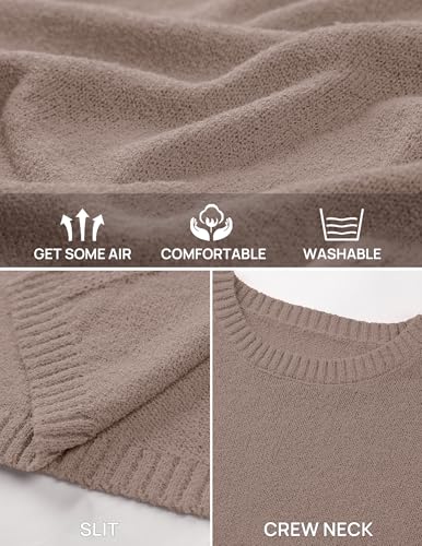 NENONA Women's 2024 Casual Two Piece Knit Outfits Long Sleeve Tunic Sweaters Top and Shorts Lounge Sets,Camel,S