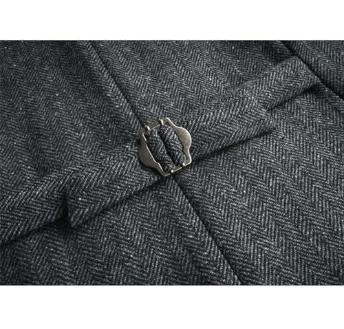 SevenBoy Men's Tweed Dress Vest Double Breasted Wool Suit Vest Vintage Waistcoat For Wedding(Black,L)