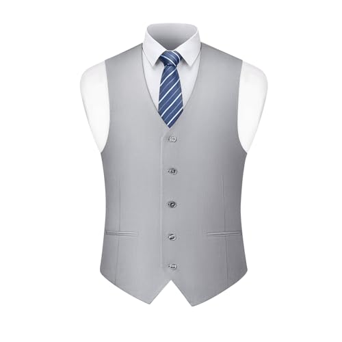Cooper & Nelson Men's Suit Vest, Formal Dress Waistcoat with 2 Pockets for Slim Fit Business Tuxedo Light Grey M