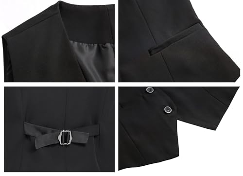 Foucome Women's Formal Regular Fitted Business Dress Suits Button Down Vest Waistcoat Black S