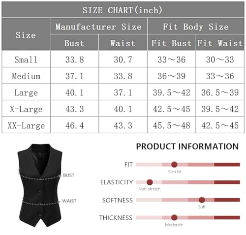 Foucome Women's Formal Regular Fitted Business Dress Suits Button Down Vest Waistcoat Black S