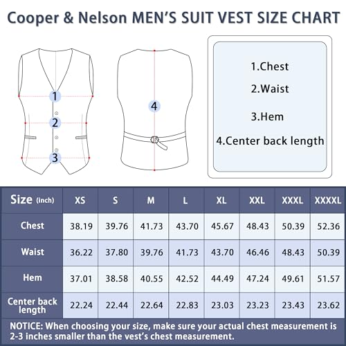 Cooper & Nelson Men's Suit Vest, Formal Dress Waistcoat with 2 Pockets for Slim Fit Business Tuxedo Light Grey M