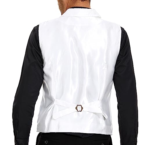 American Trends Men's Suit Vest Victorian Suit Steampunk Waistcoat Gothic Tuxedo Suit Vests V-Neck Business Dress Formal Vest Wedding Party White L