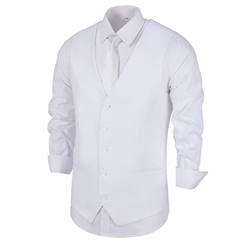 Lynerun Men's Suit Vest Formal Business Dress Vest for Men Slim Fit Dress Waistcoat Vest Solid Groom Wedding White Suit Waistcoat L