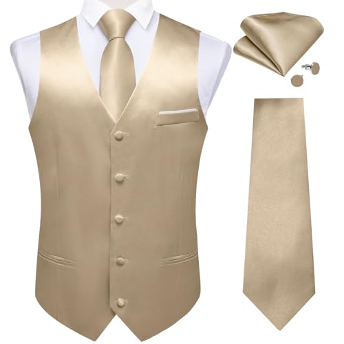 DiBanGu Champagne Vest for Men Casual Men's Suit Vest Business Formal Dress Waistcoat Vest Mens Satin Suit Vest for Suit Tuxedo