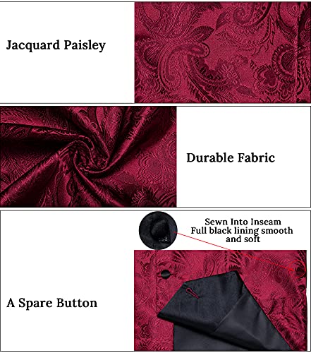 DiBanGu Mens Paisley Suit Vest Silk Jacquard Waistcoat and Necktie Set Formal Shawl Collar Dress Vest 7PCS for Wedding Party, Burgundy, Large