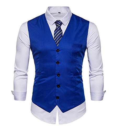 DONSON Mens Business Suit Dress Vests Slim Fit Formal Tuxedo Vest with Blue Striped Necktie, X-Large