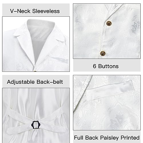American Trends Men's Suit Vest Victorian Suit Steampunk Waistcoat Gothic Tuxedo Suit Vests V-Neck Business Dress Formal Vest Wedding Party White L