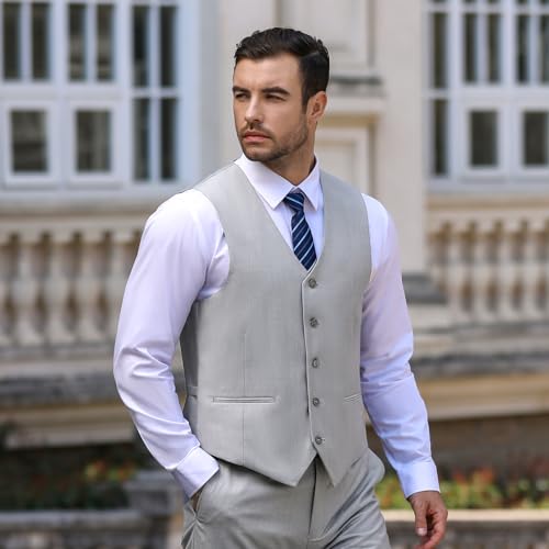 Cooper & Nelson Men's Suit Vest, Formal Dress Waistcoat with 2 Pockets for Slim Fit Business Tuxedo Light Grey M