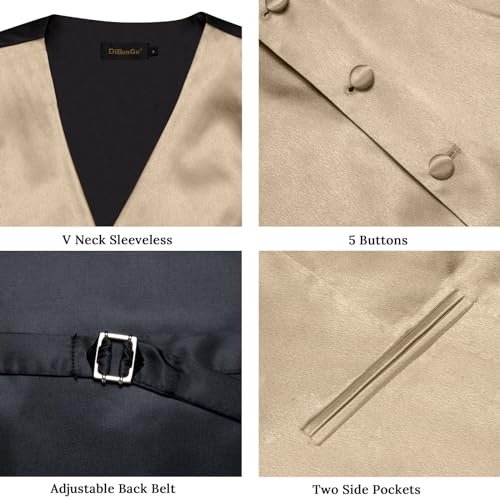 DiBanGu Champagne Vest for Men Casual Men's Suit Vest Business Formal Dress Waistcoat Vest Mens Satin Suit Vest for Suit Tuxedo