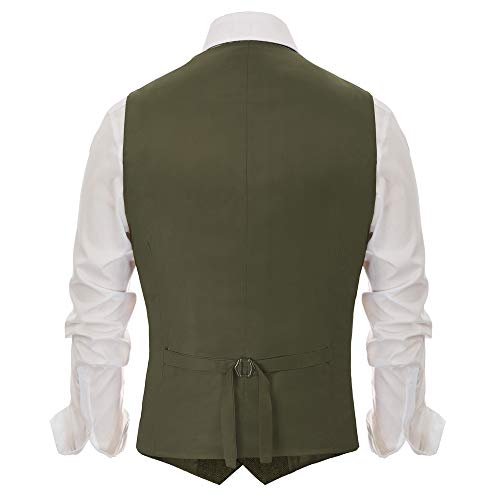PJ PAUL JONES Mens Western Wool Tweed Suit Vest Herringbone Slim Fit Formal Vests Army Green L