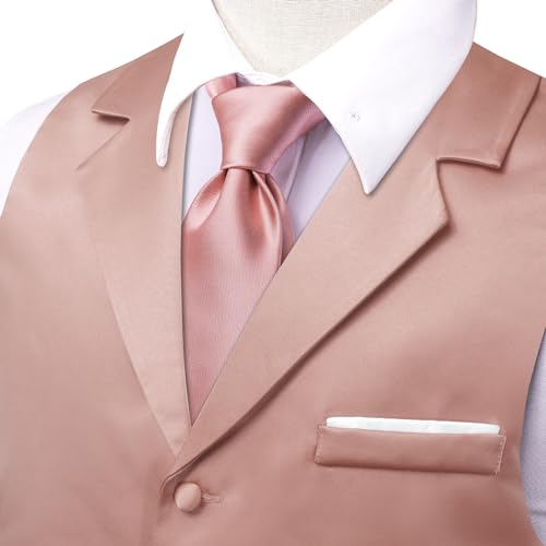 Hi-Tie Men's Solid Formal Vest Business Vest for Men Wedding Mens Notch Lapel Dress Tuxedo Waistcoat Party,Coral Pink,XX-Large