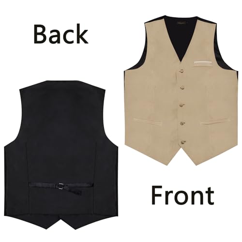 DiBanGu Champagne Vest for Men Casual Men's Suit Vest Business Formal Dress Waistcoat Vest Mens Satin Suit Vest for Suit Tuxedo