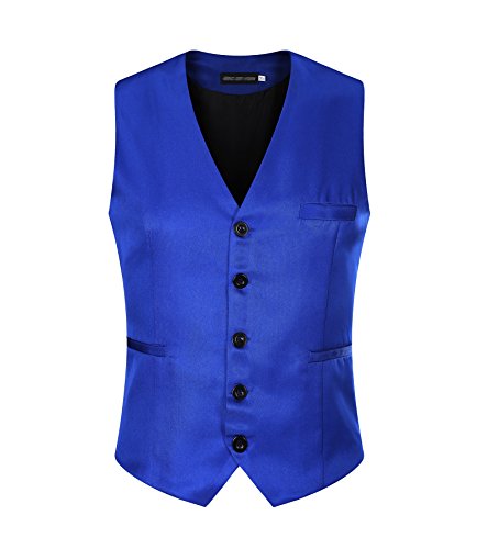 DONSON Mens Business Suit Dress Vests Slim Fit Formal Tuxedo Vest with Blue Striped Necktie, X-Large