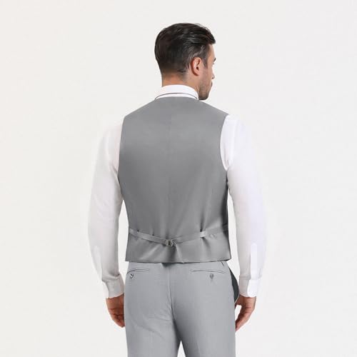 Cooper & Nelson Men's Suit Vest, Formal Dress Waistcoat with 2 Pockets for Slim Fit Business Tuxedo Light Grey M