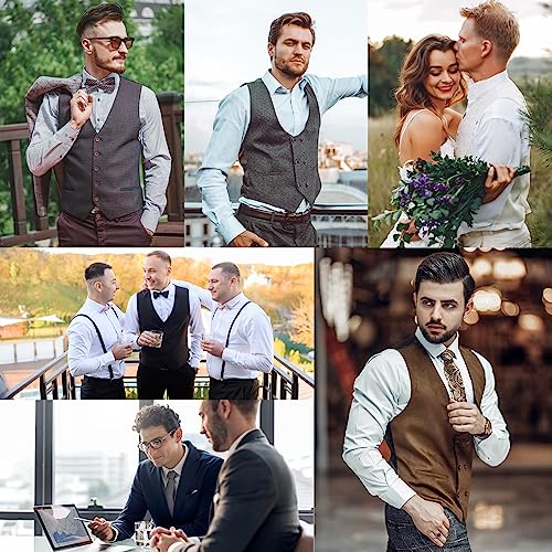American Trends Men's Suit Vest Victorian Suit Steampunk Waistcoat Gothic Tuxedo Suit Vests V-Neck Business Dress Formal Vest Wedding Party White L