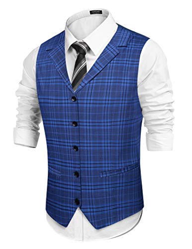 COOFANDY Men's Vests Formal Slim Fit Casual Suit Vest Single Breasted Lapel Formal Business Dress Vest for Wedding, Blue, L
