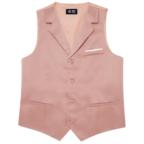 Hi-Tie Men's Solid Formal Vest Business Vest for Men Wedding Mens Notch Lapel Dress Tuxedo Waistcoat Party,Coral Pink,XX-Large